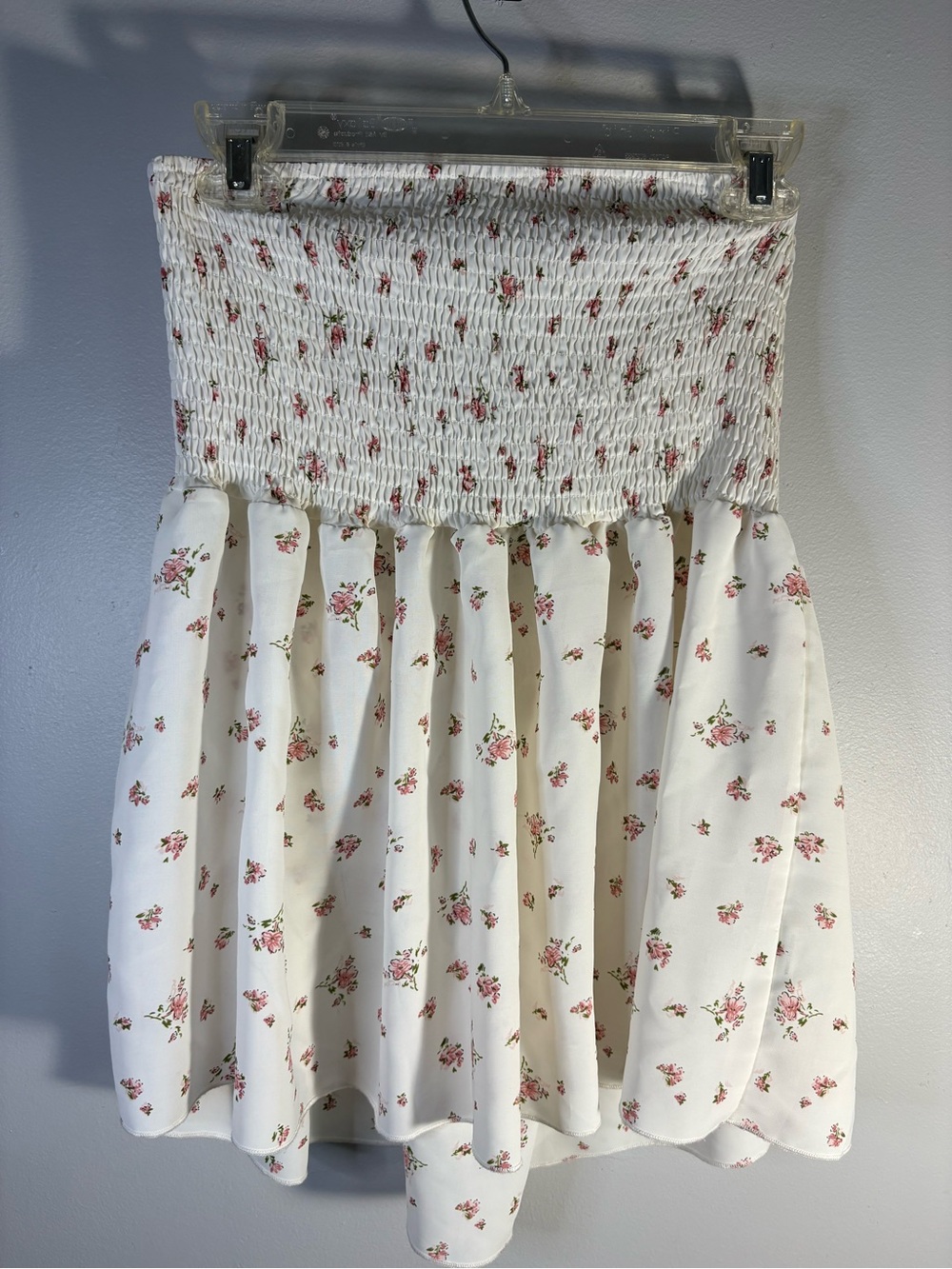 T.J.Maxx White Smocked Floral Crop Top with Pink Roses